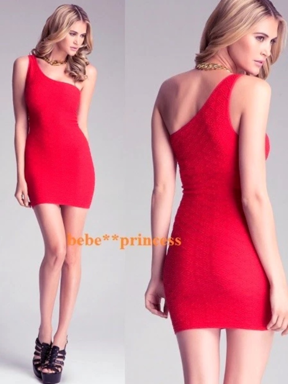 NEW Bebe Red Textured One off Shoulder bodycon party top Dress M medium 6 8 hot